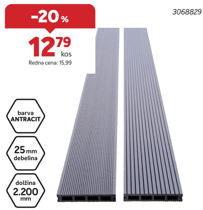 WPC deska za teraso siva 2.200/140/23 mm Akcija v trgovini Merkur