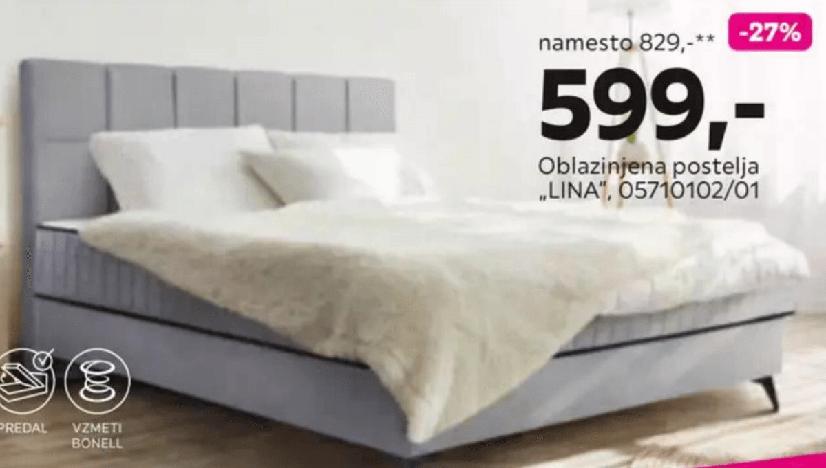 Oblazinjena postelja „LINA" - Akcija v trgovini Mömax