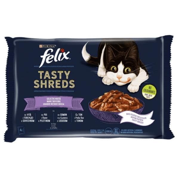 Felix Jellies Tasty Shreds hrana za mačke 4 x 85 g Akcija v trgovini Jager