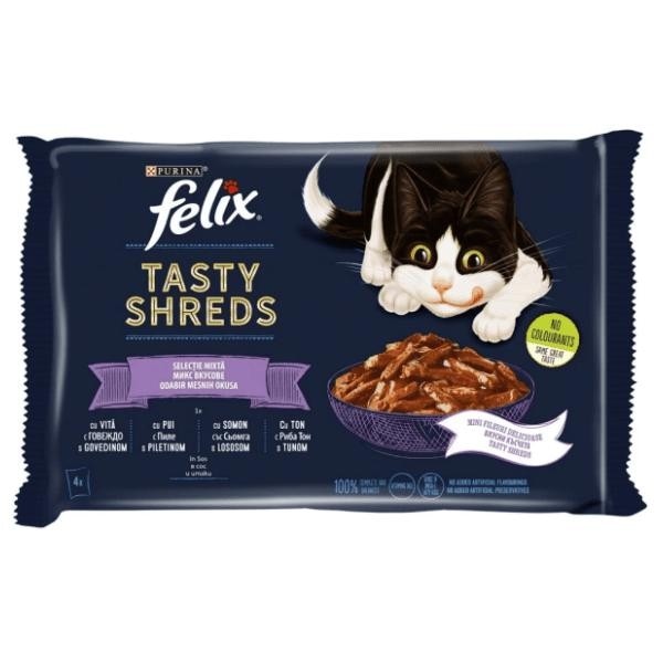 Felix Jellies Tasty Shreds hrana za mačke 4 x 85 g Akcija v trgovini Jager