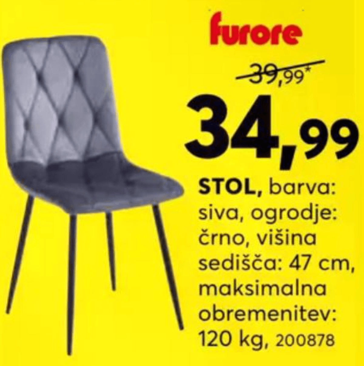 Stol 47 cm Furore Akcija v trgovini Dipo