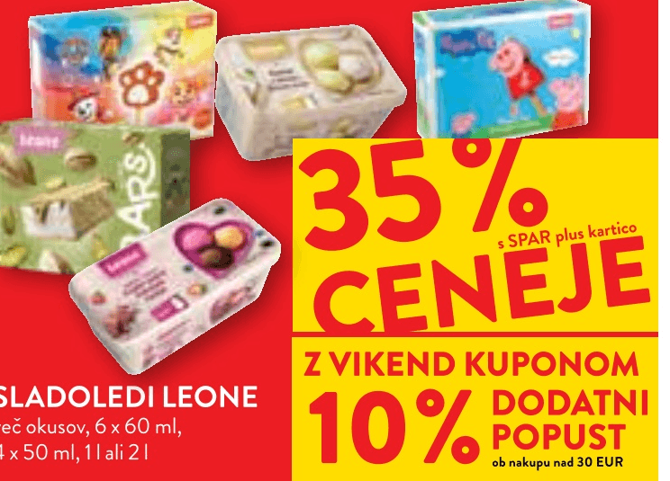 Sladoledi Leone 6 x 60 ml Akcija v trgovini Spar