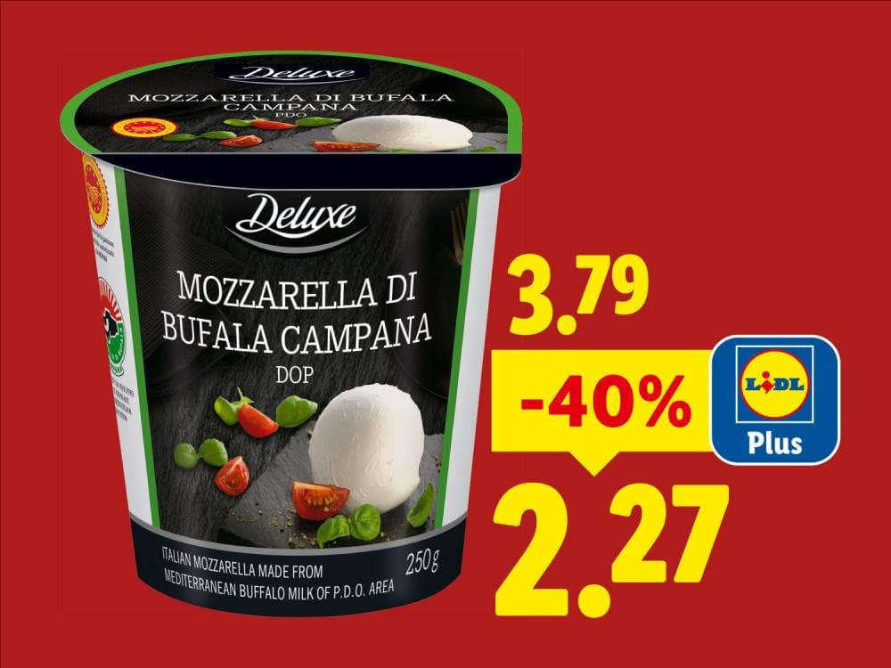 Deluxe Italijanska bivolja mozzarella 250 g Akcija v trgovini Lidl