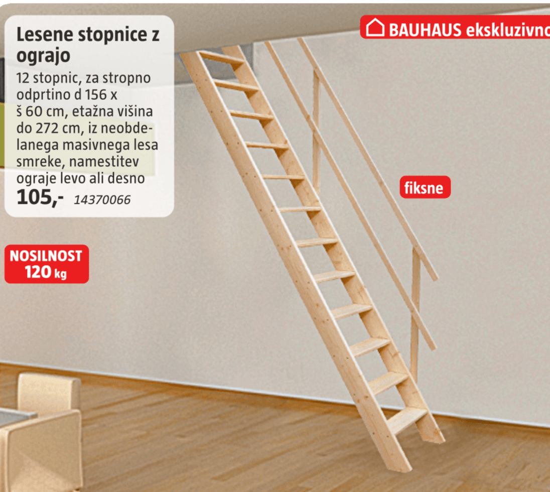 Lesene stopnice z ograjo Akcija v trgovini Bauhaus