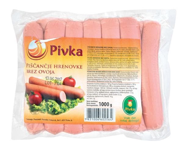 Piščančje hrenovke 1000 g Pivka Akcija v trgovini Jager