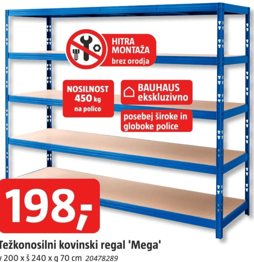 Težkonosilni kovinski regal 'Mega' 200 x 240 x 70 cm Akcija v trgovini Bauhaus
