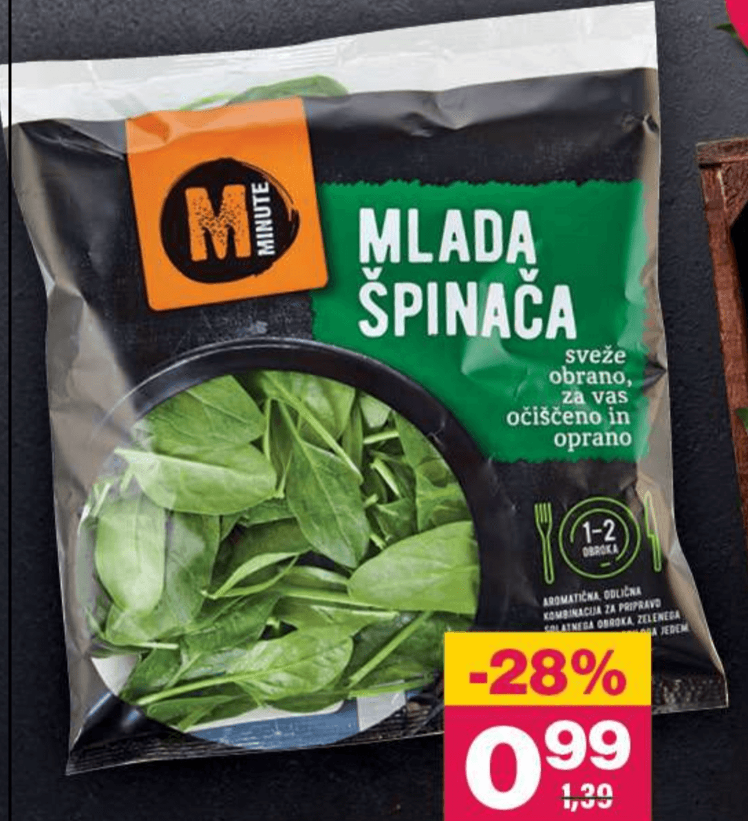 Mlada špinača Minute 100 g Mercator Akcija v trgovini Mercator