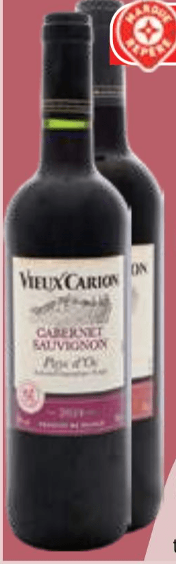 Vieux Carion Cabernet Sauvignon, Merlot ali Syrah 0,75 l Akcija v trgovini E.Leclerc