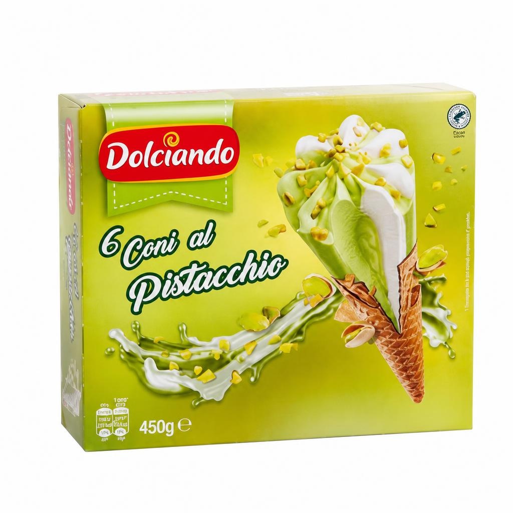 Korneti pistacija in vanilija 450 g Dolciando Akcija v trgovini Eurospin