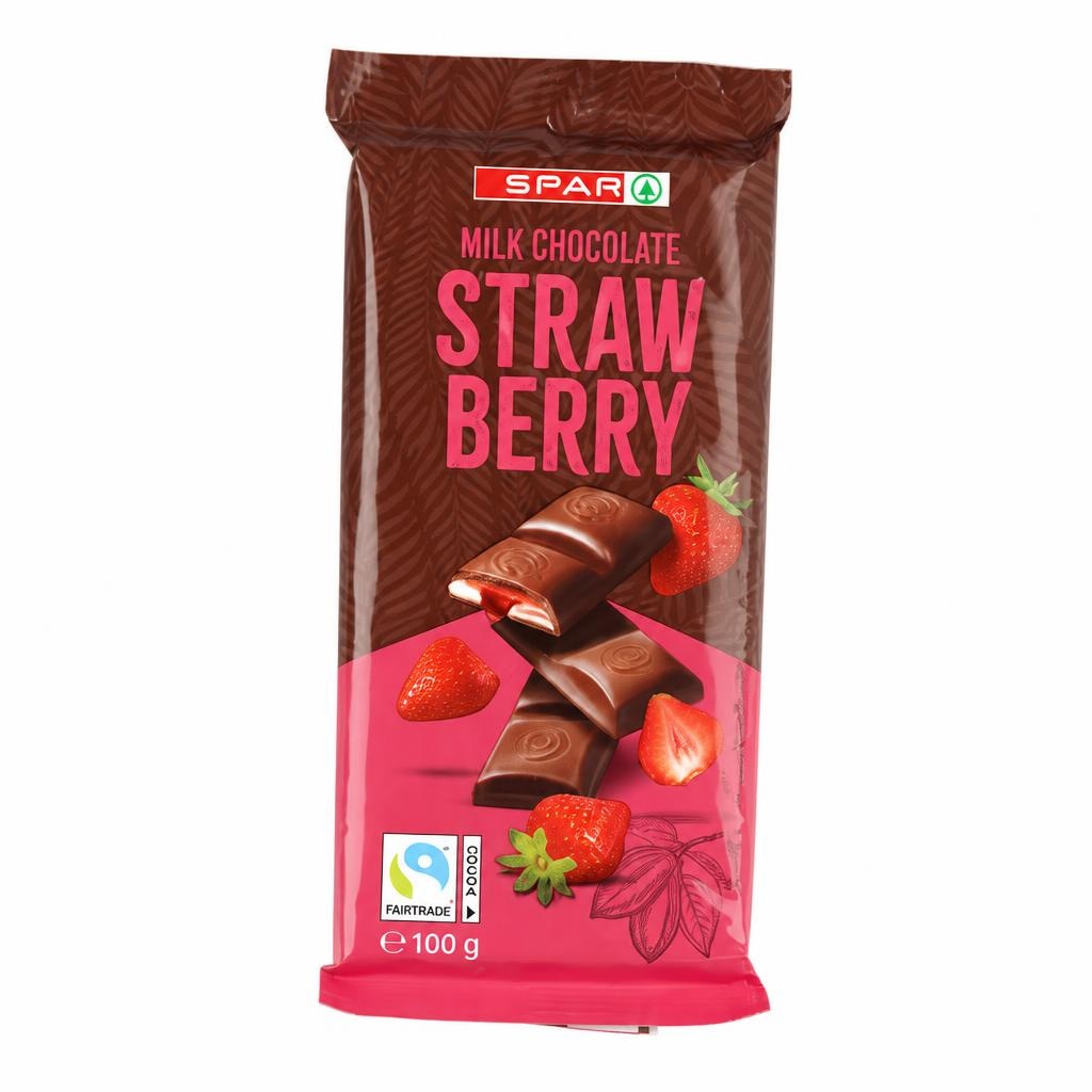 Spar mlečna čokolada z jagodnim polnilom 100 g Akcija v trgovini Spar