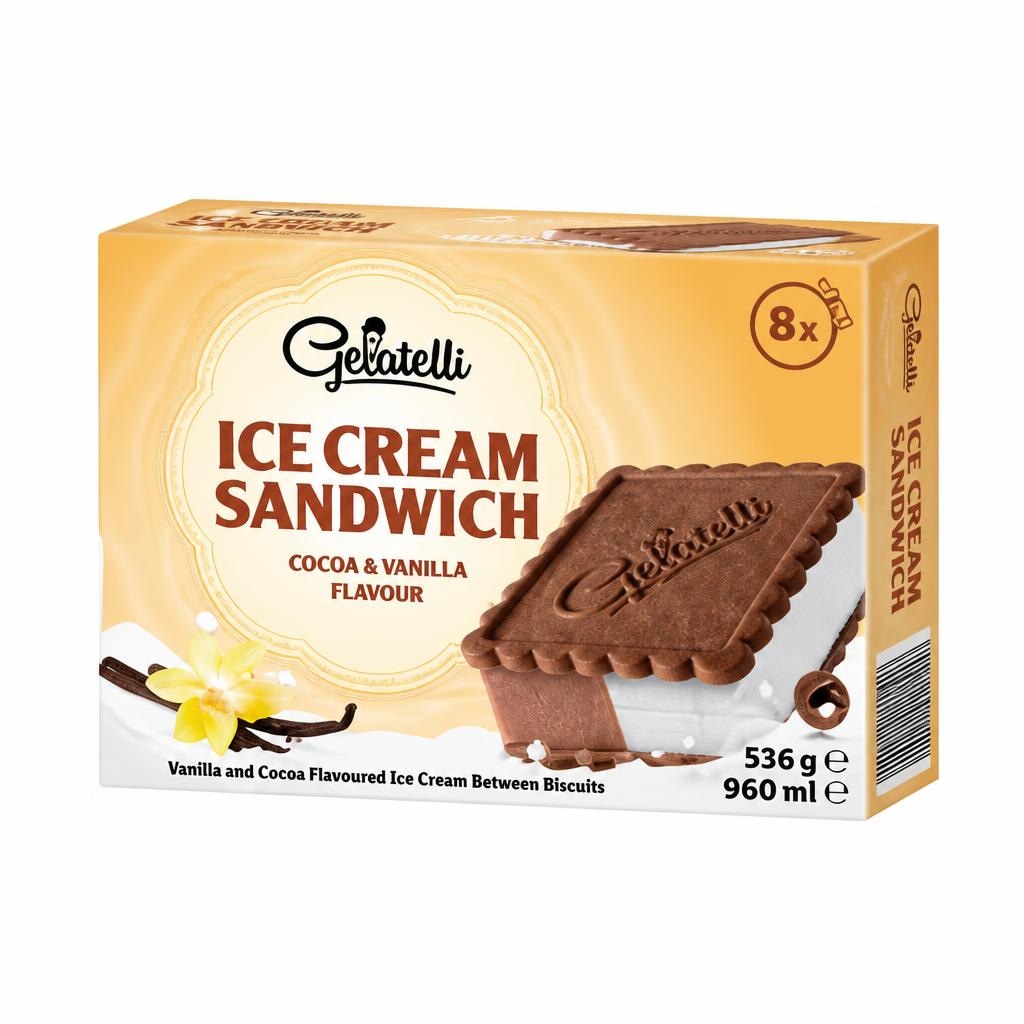 Gelatelli Sladoledni sendviči 8 x 120 ml / 536 g / 960 ml - Akcija v trgovini Lidl