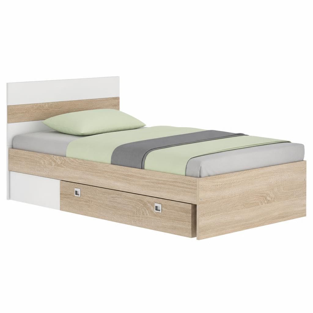 Postelja hrast Sonoma bela 90x200 cm TREND factory Akcija v trgovini Dipo