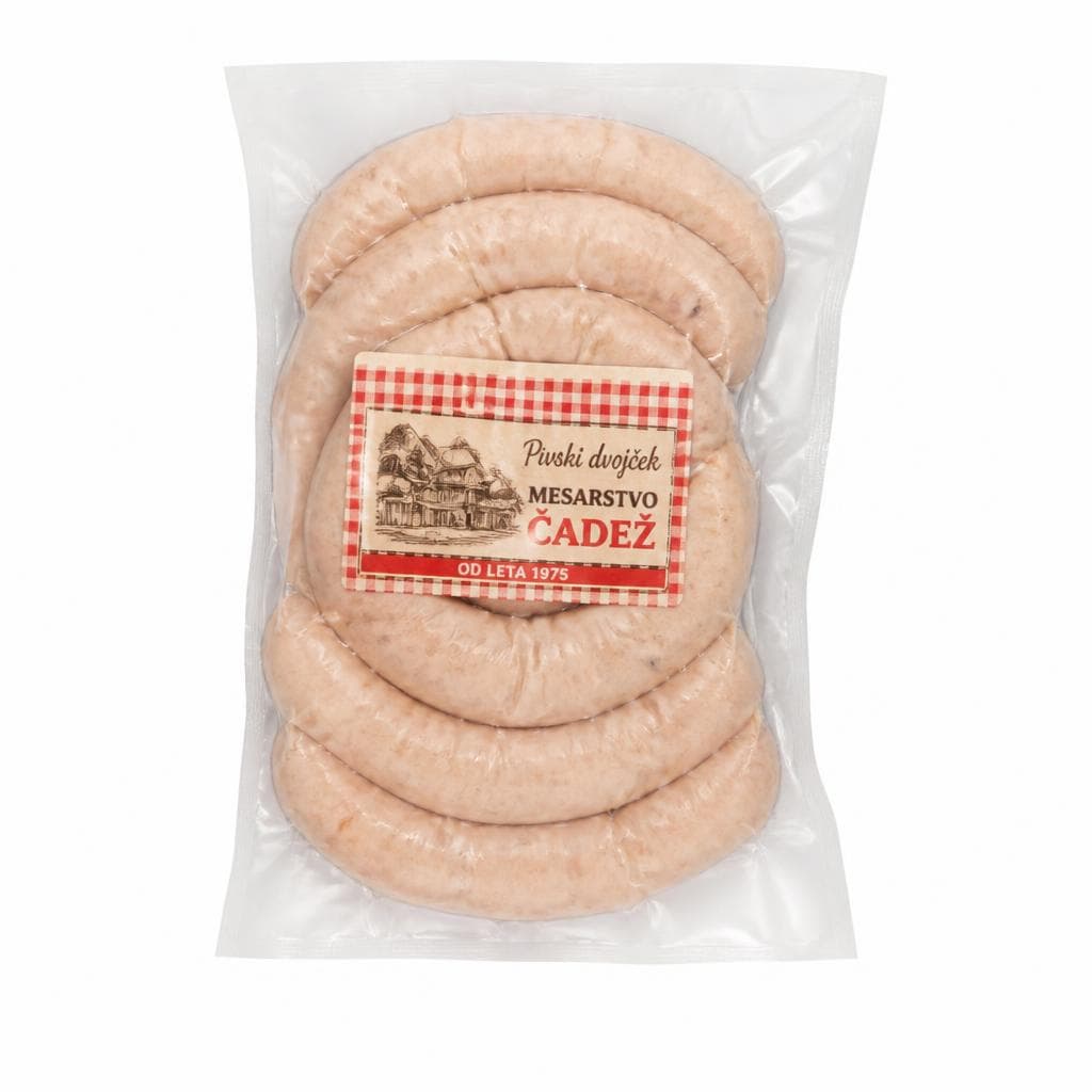 Pivski dvojček Mesarstvo Čadež 300 g Akcija v trgovini E.Leclerc
