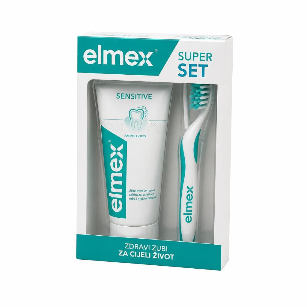 Elmex zobna pasta + ščetka Super Set Akcija v trgovini E.Leclerc