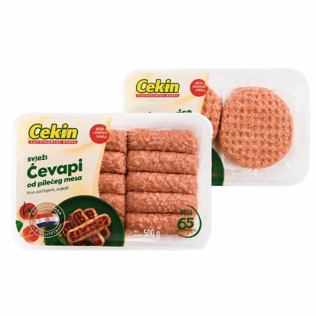 Piščančje pleskavice ali čevapčiči Cekin 400 g Akcija v trgovini Mercator