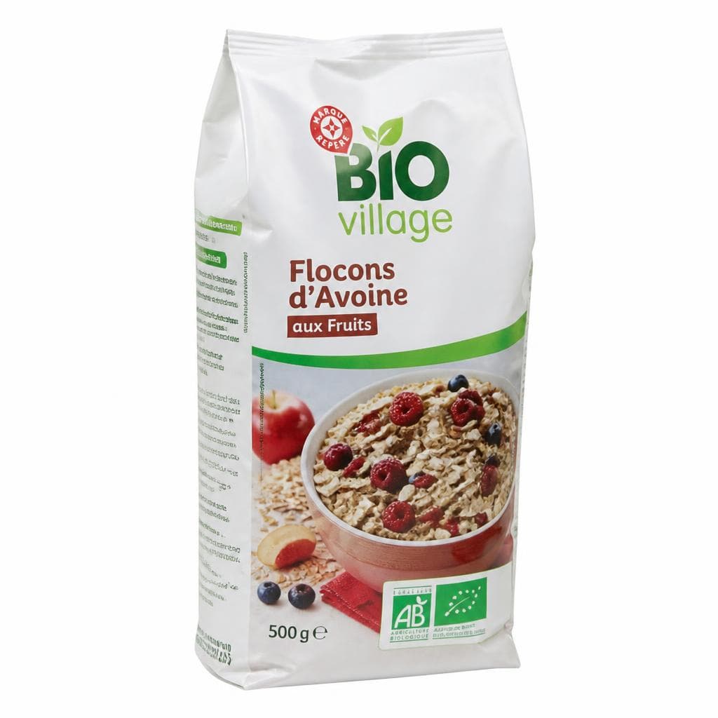Ovseni kosmiči s sadjem Bio Village 500 g Akcija v trgovini E.Leclerc