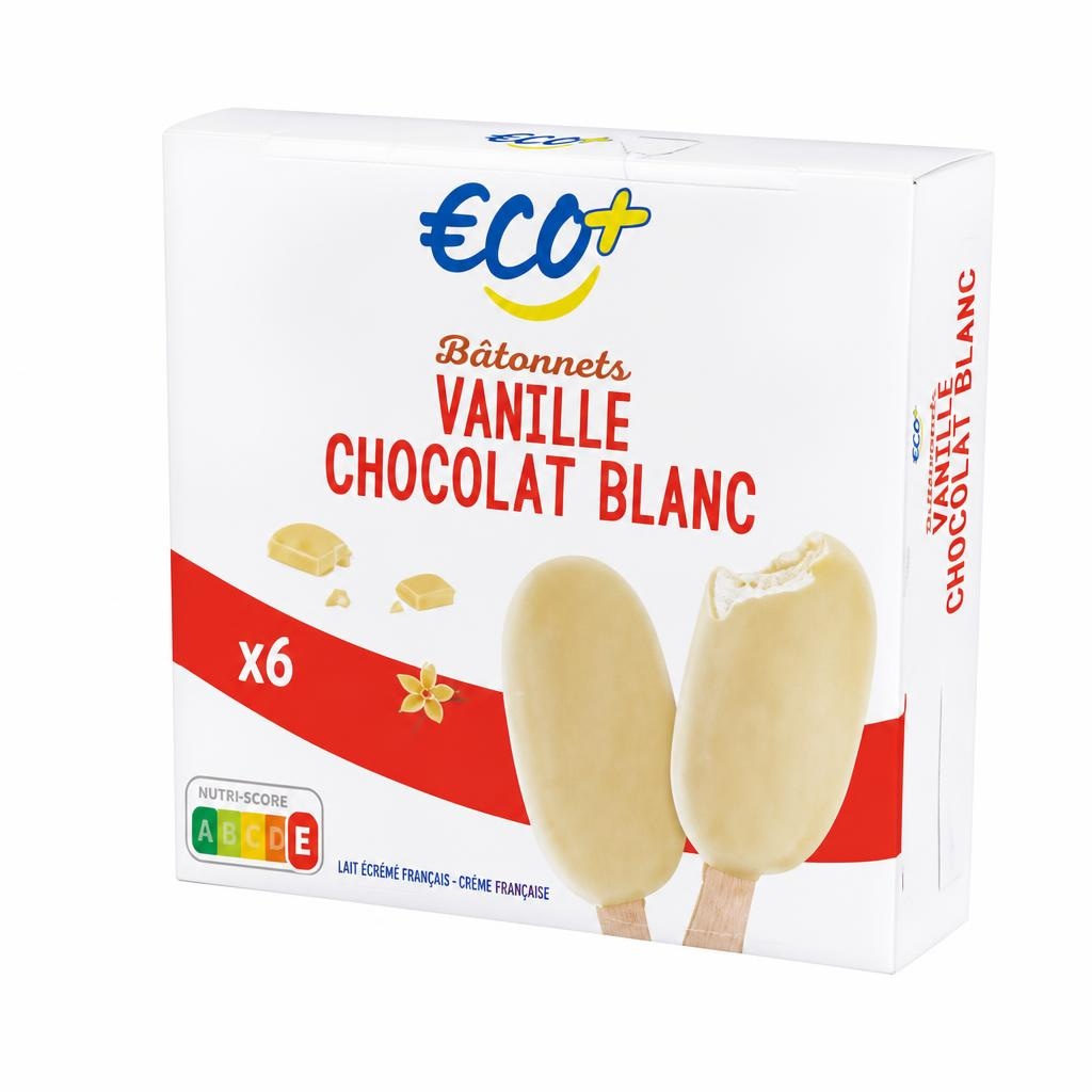 Vanilijev sladoled na palčki ECO+ 6x 120 ml Akcija v trgovini E.Leclerc