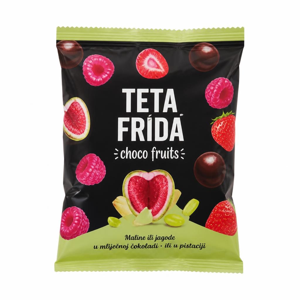 Teta Frida Choco Fruits maline ali jagode v mlečni čokoladi ali v pistaciji 100 g Akcija v trgovini Mueller