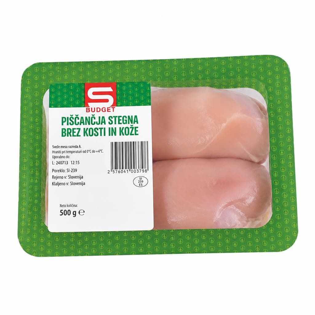 Piščančja stegna brez kosti in kože 500 g S Budget Akcija v trgovini Spar