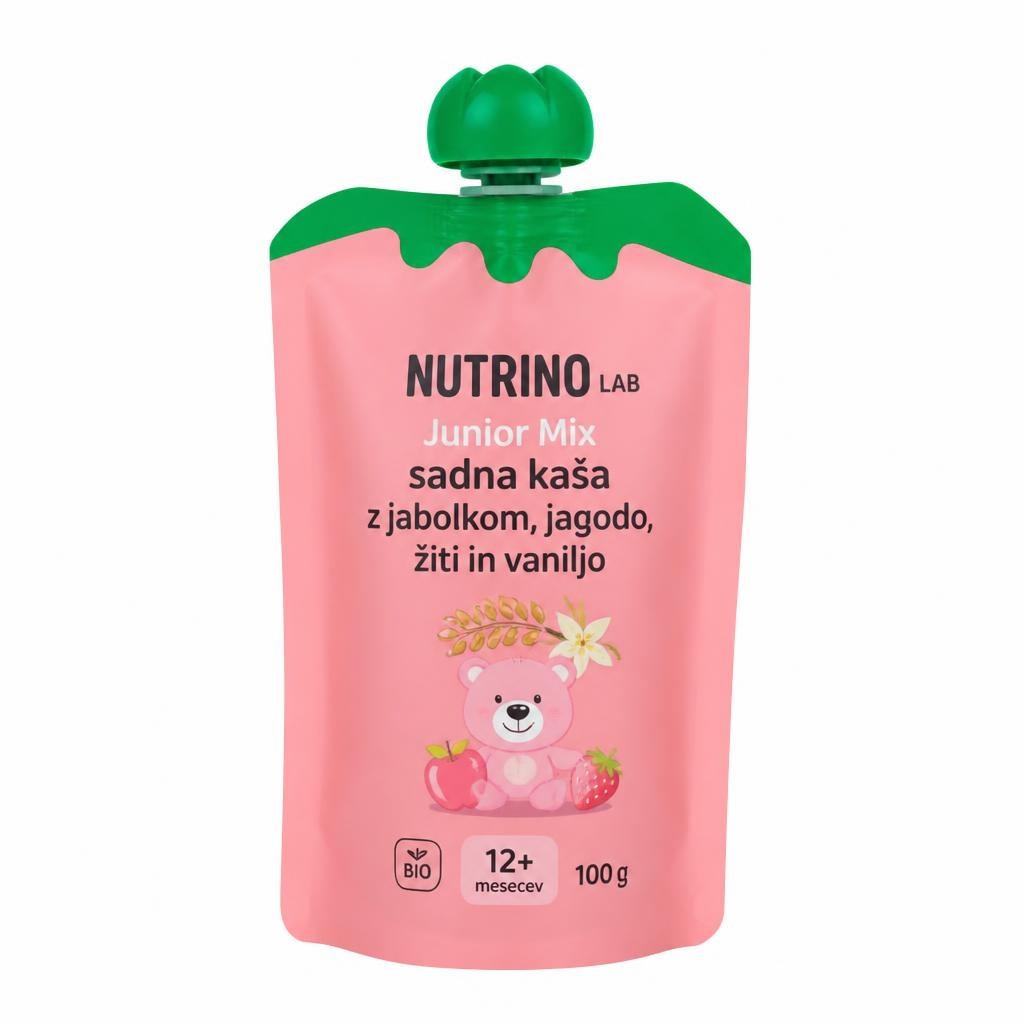 Nutrino Lab Junior Mix sadna kaša z jabolkom, jagodo, žiti in vaniljo 180 g Akcija v trgovini Dm