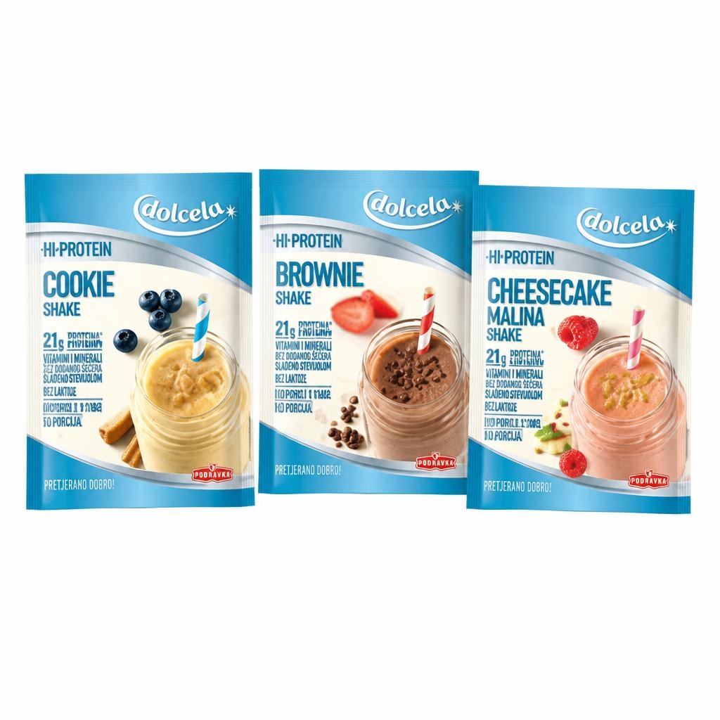 MEŠANICA ZA BELJAKOVINSKI NAPITEK HI PROTEIN DOLCELA 40 g - Akcija v trgovini E.Leclerc