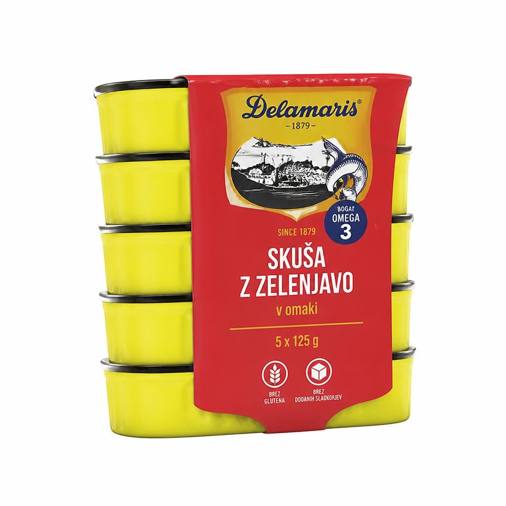 Skuša z zelenjavo Delmaris 5x 125 g Akcija v trgovini E.Leclerc