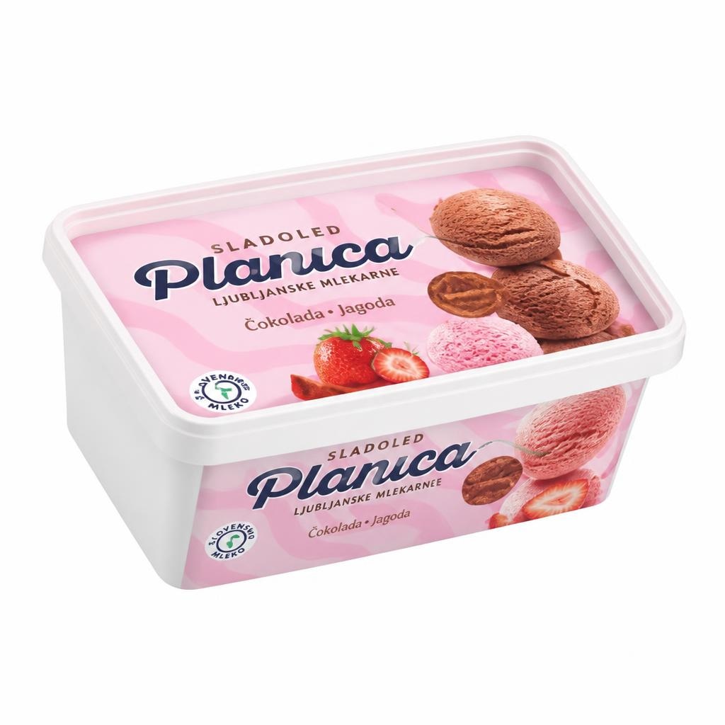 Ljubljanske mlekarne Planica sladoled (čokolada, jagoda) 1 L Akcija v trgovini Jager
