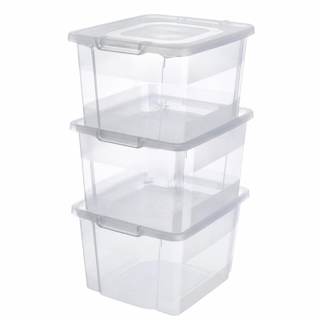 Komplet 3 nakladalnih plastičnih zabojev 41,5 x 33,5 x 24,5 cm Akcija v trgovini Eurospin
