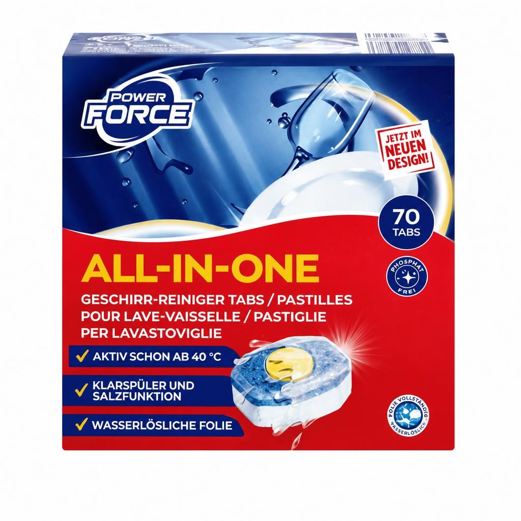 Power Force Tablete za strojno pomivanje posode All-in-One 70 kosov - Akcija v trgovini Hofer