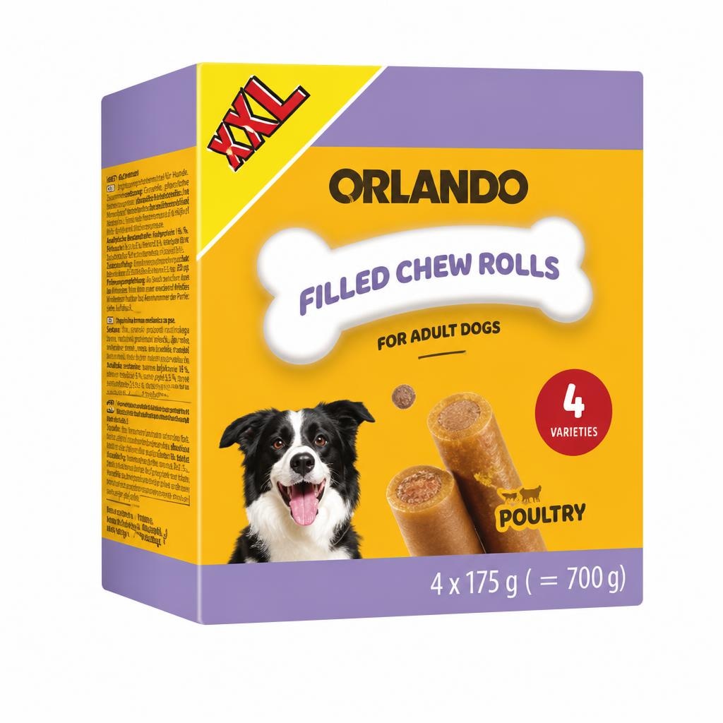 Orlando žveÄljive rolice za pse XXL 4 x 175 g (700 g) Akcija v trgovini Lidl