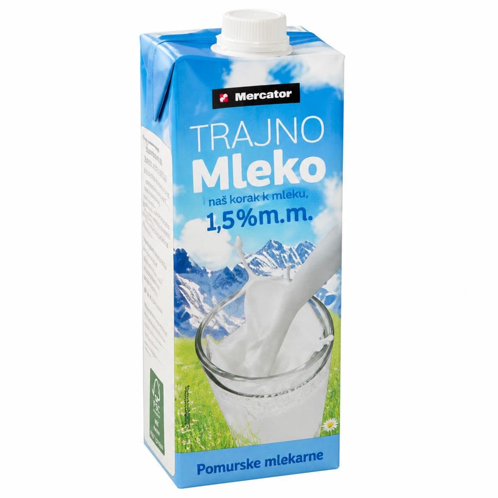 Trajno mleko Pomursko 1 l Pomurske Mlekarne Akcija v trgovini Mercator