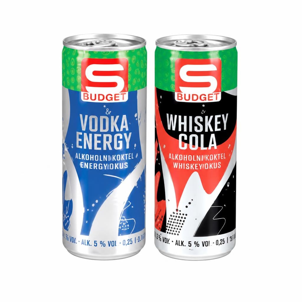 Alkoholna pijača Vodka Energy ali Whiskey Cola 0,25 l S Budget Akcija v trgovini Spar