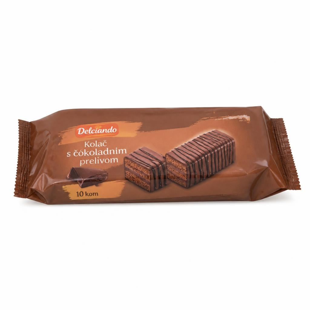 Delciando kolač s čokoladnim prelivom 400 g Akcija v trgovini Eurospin