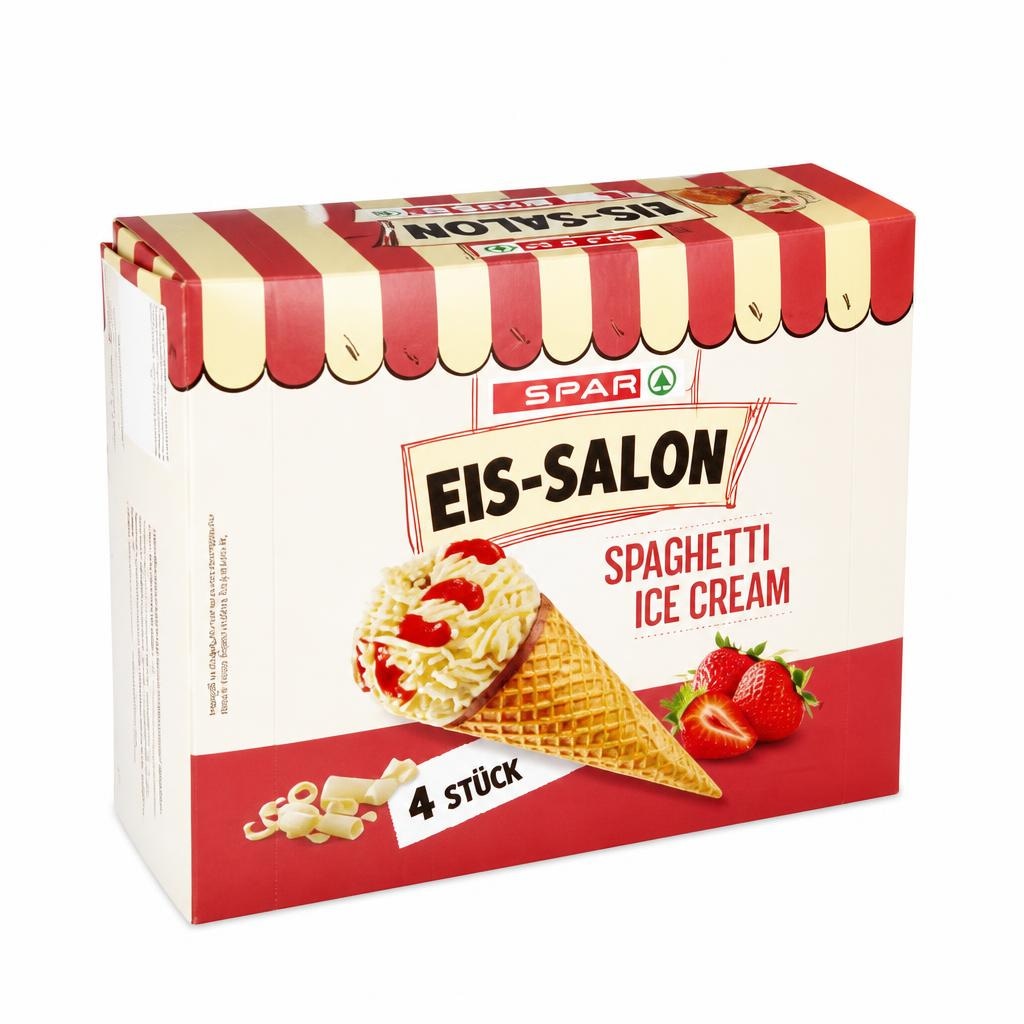 SPAR Sladoled Salon Kornet Špageti 130 ml x 4 - Akcija v trgovini Spar
