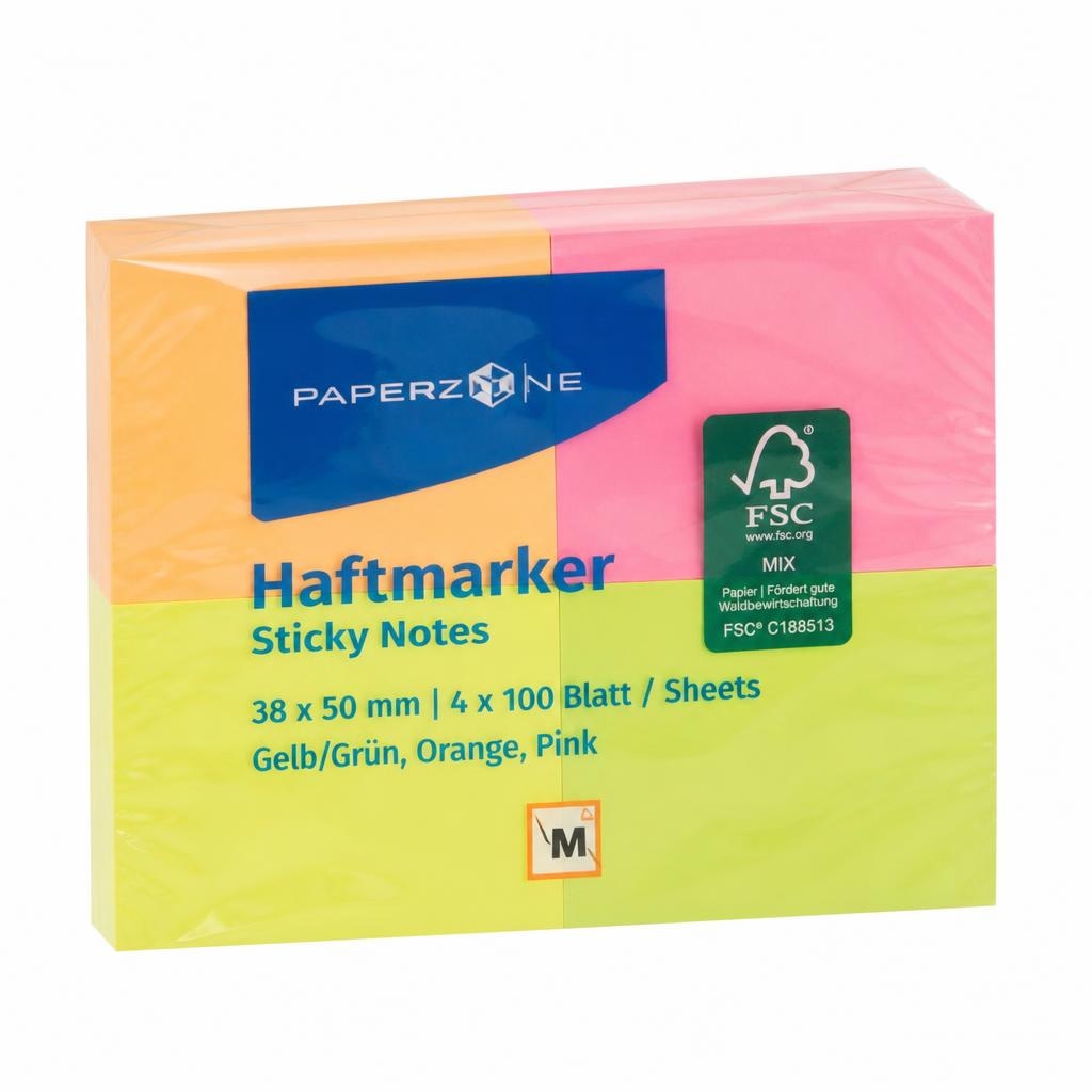 Paperzone samolepilni lističI 38 × 50 mm, 4 × 100 listov Akcija v trgovini Mueller
