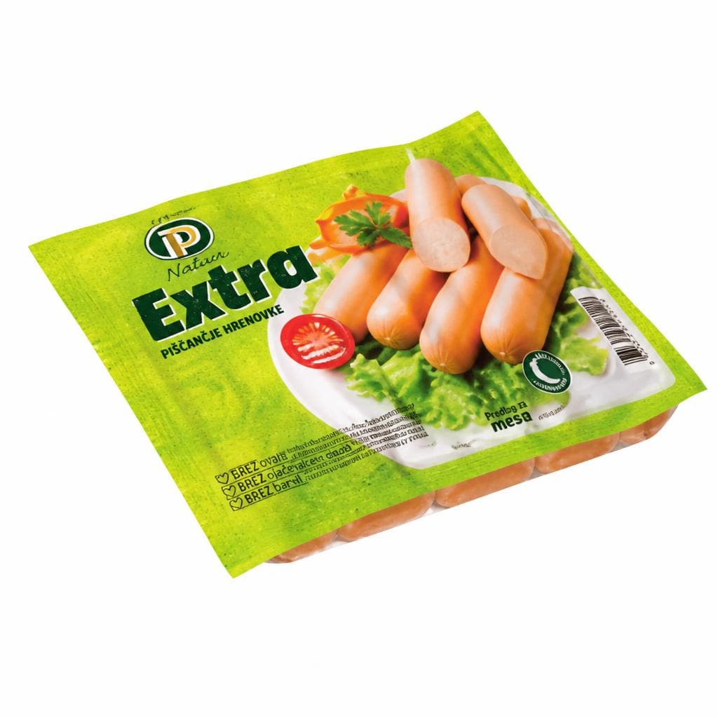 Piščančje hrenovke 400 g Extra Perutnina Ptuj Akcija v trgovini Mercator