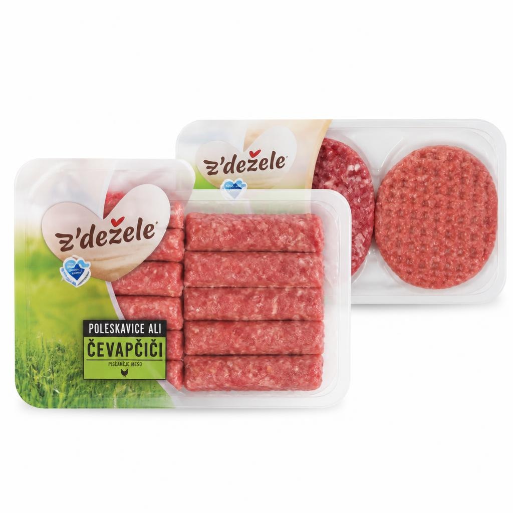 Pleskavice ali čevapčiči Z'dežele 480 g Akcija v trgovini Mercator