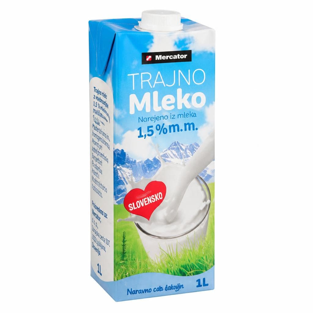 Trajno mleko Mercator 1 l Akcija v trgovini Mercator